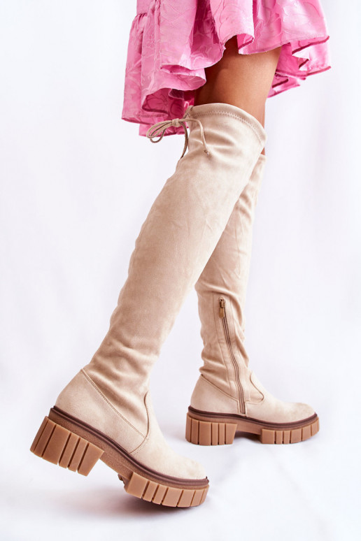 zamšādas Sieviešu garie zābaki Par ceļgalu Ziloņkaula krāsas Cheera