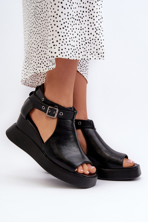 Sieviešu basenes ar platformu I Koturnie no eko ādas melnas krāsas Hloeli