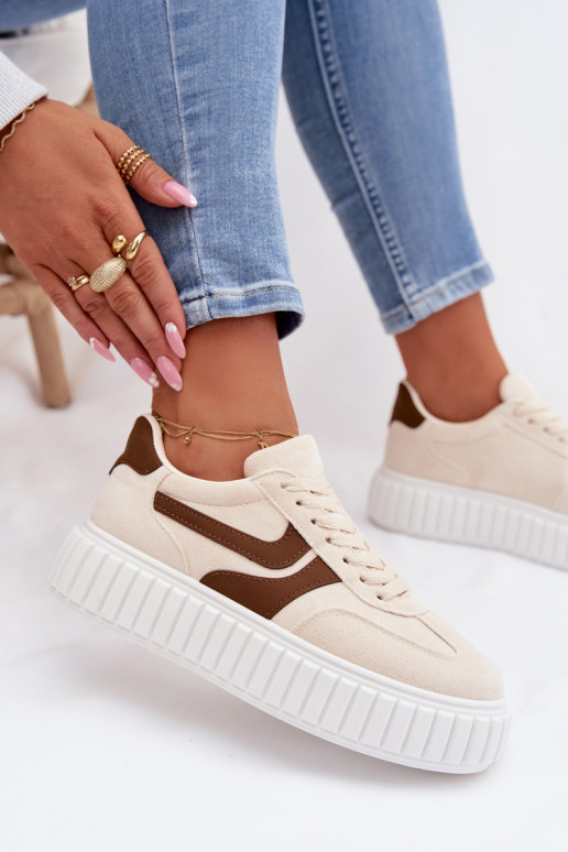 Sneakers modeļa apavi Sieviešu ar platformuEko zamšādau smilšu krāsas Cadrina