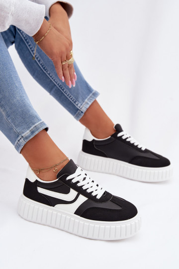 Sneakers modeļa apavi Sieviešu ar platformuEko zamšādau melnas krāsas Cadrina
