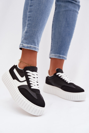 Sneakers modeļa apavi Sieviešu ar platformuEko zamšādau melnas krāsas Cadrina 2