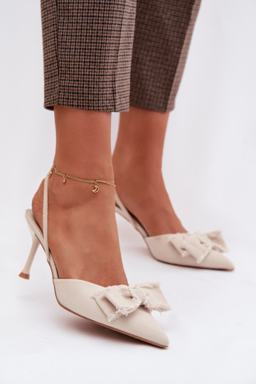 Sieviešu basenes ar papēdi ar bantītēm Ziloņkaula krāsas Hestia