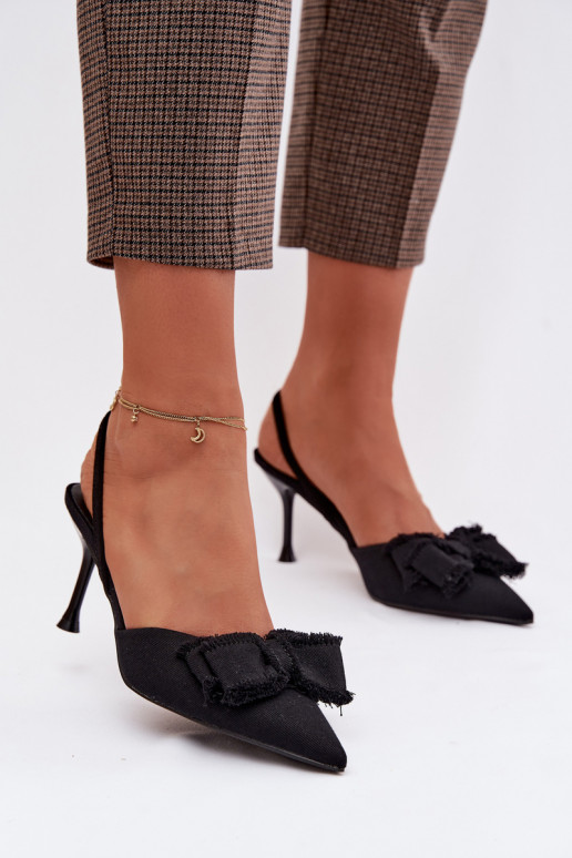 Sieviešu basenes ar papēdi ar bantītēm melnas krāsas Hestia