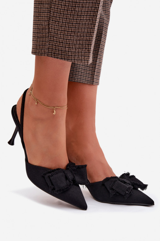 Sieviešu basenes ar papēdi ar bantītēm melnas krāsas Hestia