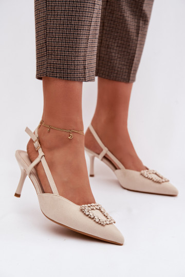 Sieviešu basenes ar papēdi ar ornamentiem Ziloņkaula krāsas Ismeria 2