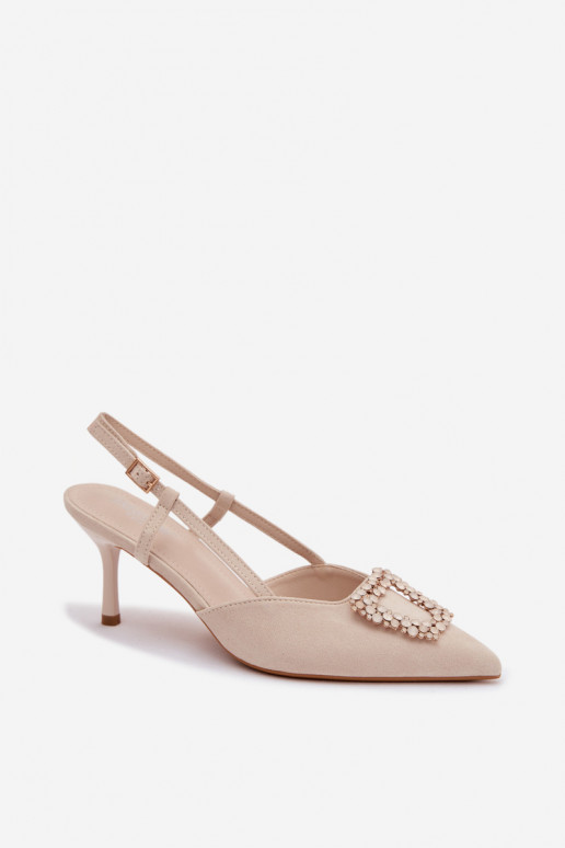 Sieviešu basenes ar papēdi ar ornamentiem Ziloņkaula krāsas Ismeria