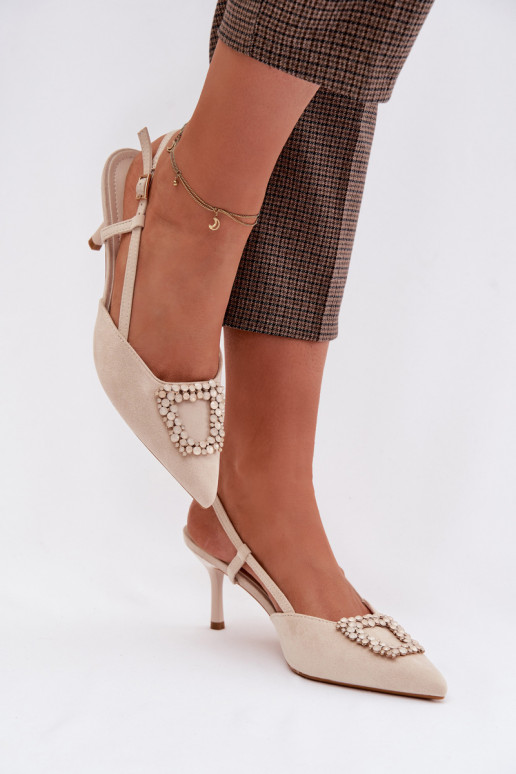 Sieviešu basenes ar papēdi ar ornamentiem Ziloņkaula krāsas Ismeria