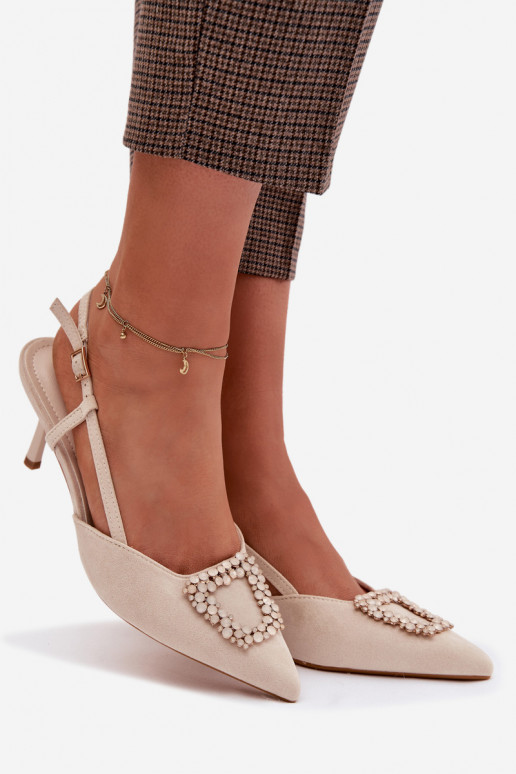 Sieviešu basenes ar papēdi ar ornamentiem Ziloņkaula krāsas Ismeria