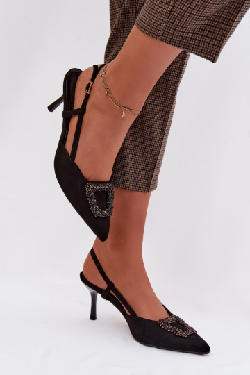 Sieviešu basenes ar papēdi ar ornamentiem melnas krāsas Ismeria