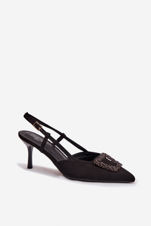 Sieviešu basenes ar papēdi ar ornamentiem melnas krāsas Ismeria