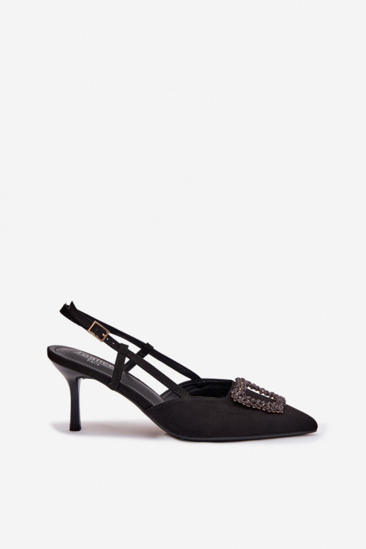 Sieviešu basenes ar papēdi ar ornamentiem melnas krāsas Ismeria