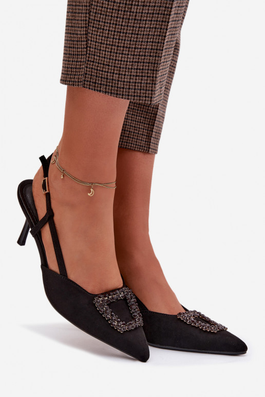 Sieviešu basenes ar papēdi ar ornamentiem melnas krāsas Ismeria