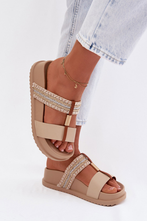 sieviešu čības ar platformu Ar svītrām I Zelta krāsasm Detalem smilšu krāsas Tahlia