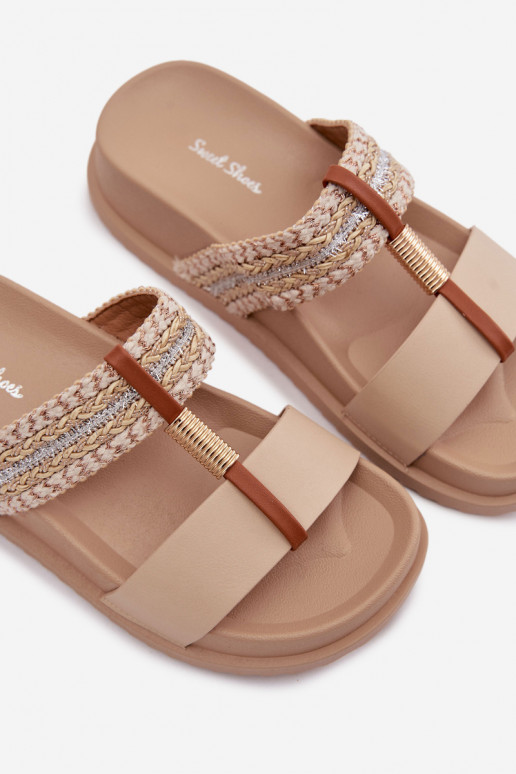 sieviešu čības ar platformu Ar svītrām I Zelta krāsasm Detalem smilšu krāsas Tahlia