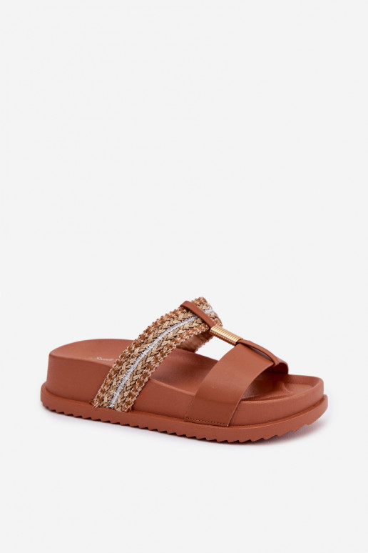 sieviešu čības ar platformu Ar svītrām I Zelta krāsasm Detalem brūnas krāsas Tahlia