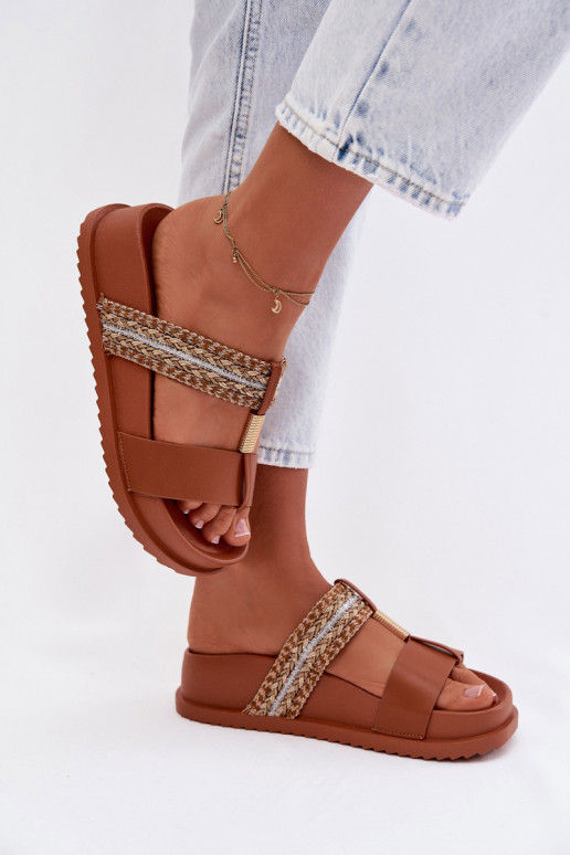 sieviešu čības ar platformu Ar svītrām I Zelta krāsasm Detalem brūnas krāsas Tahlia