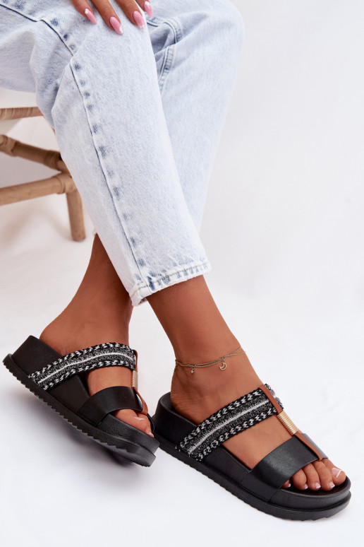 sieviešu čības ar platformu Ar svītrām I Zelta krāsasm Detalem melnas krāsas Tahlia