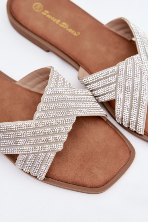 sieviešu čības ar platiem papēžiem ar mirdzošiem spīdumiņiem Sudraba krāsas Zinnia