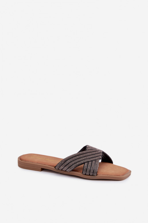 sieviešu čības ar platiem papēžiem ar mirdzošiem spīdumiņiem melnas krāsas Zinnia