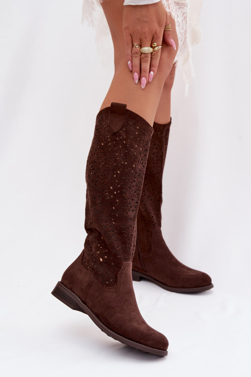 Ažūrs sieviešu garie zābaki ar platiem papēžiem S.Barski HY61-8023 CzekoladoIne