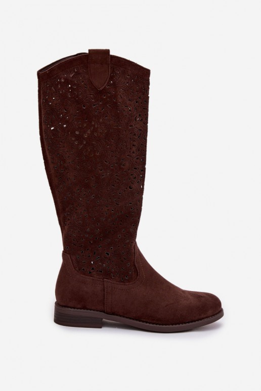 Ažūrs sieviešu garie zābaki ar platiem papēžiem S.Barski HY61-8023 CzekoladoIne