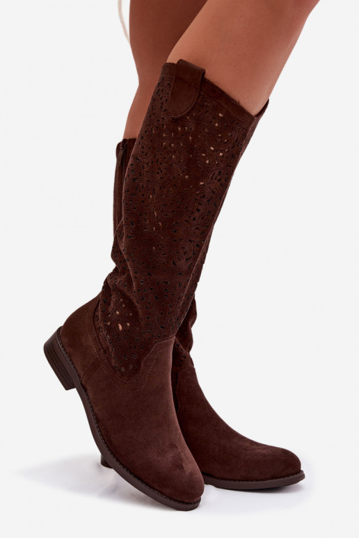 Ažūrs sieviešu garie zābaki ar platiem papēžiem S.Barski HY61-8023 CzekoladoIne