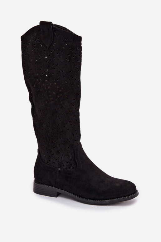 Ažūrs sieviešu garie zābaki ar platiem papēžiem S.Barski HY61-8023 melnas krāsas