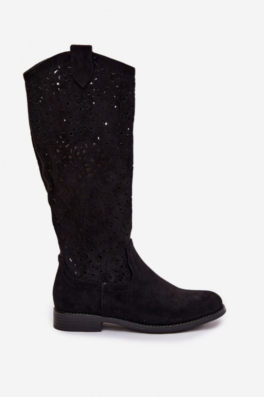 Ažūrs sieviešu garie zābaki ar platiem papēžiem S.Barski HY61-8023 melnas krāsas