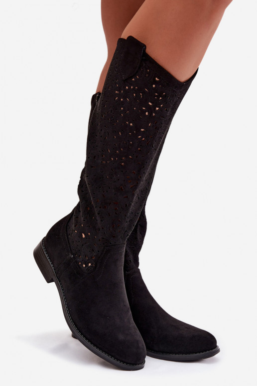 Ažūrs sieviešu garie zābaki ar platiem papēžiem S.Barski HY61-8023 melnas krāsas