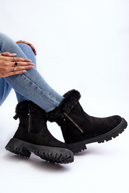 Sieviešu puszābaki zamšādas Sieviešu ar kažokādu melnas krāsas Hasiva