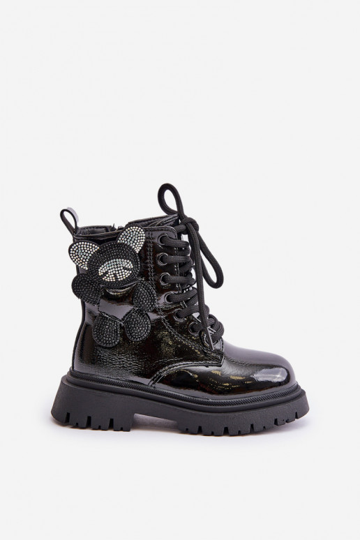 siltināti Sieviešu puszābaki Bērnu Ar Lāci Uz pili Laque melnas krāsas Relobia