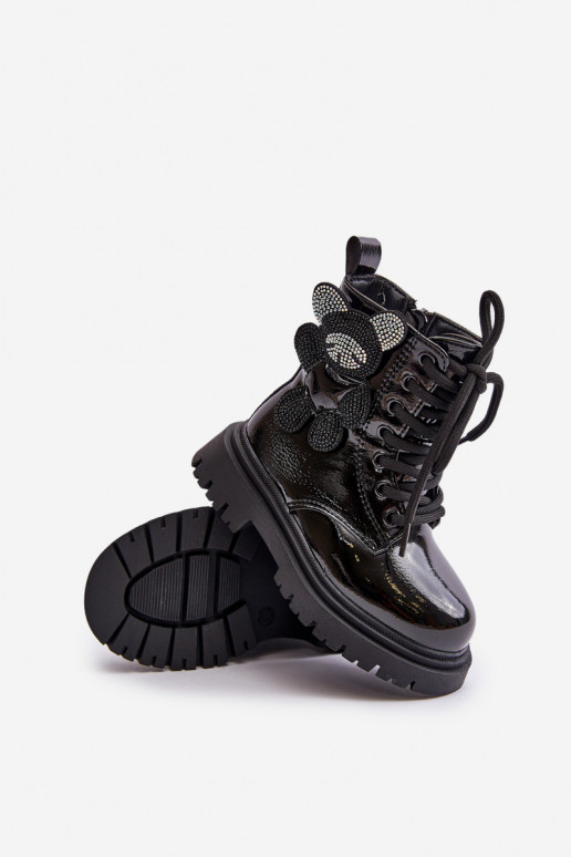 siltināti Sieviešu puszābaki Bērnu Ar Lāci Uz pili Laque melnas krāsas Relobia