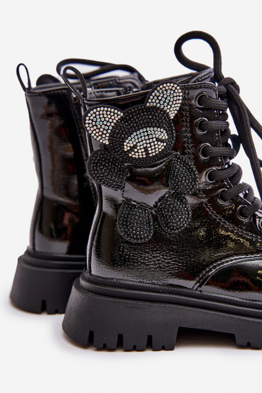 siltināti Sieviešu puszābaki Bērnu Ar Lāci Uz pili Laque melnas krāsas Relobia