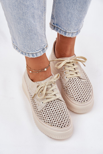 Ažūra zamšādas apavi Sieviešu ar platformu Artiker 56C2108 smilšu krāsas-Zelta krāsas