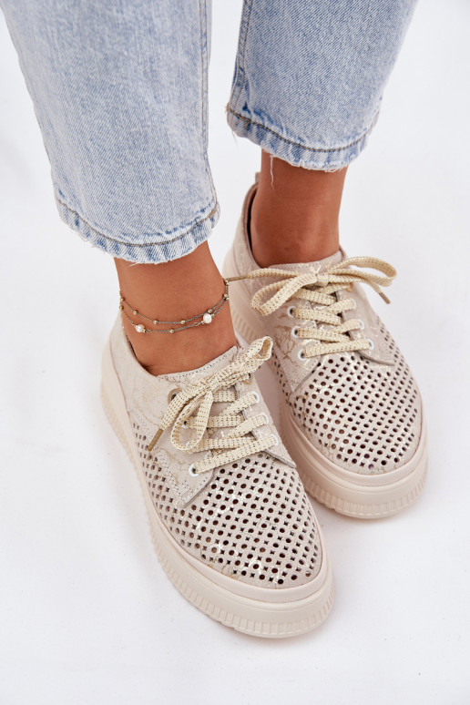 Ažūra zamšādas apavi Sieviešu ar platformu Artiker 56C2108 smilšu krāsas-Zelta krāsas