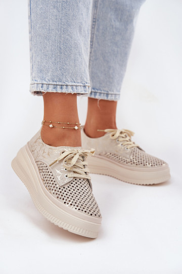 Ažūra zamšādas apavi Sieviešu ar platformu Artiker 56C2108 smilšu krāsas-Zelta krāsas 2