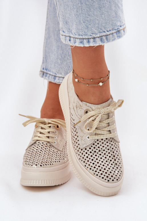 Ažūra zamšādas apavi Sieviešu ar platformu Artiker 56C2108 smilšu krāsas-Zelta krāsas