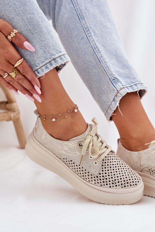Ažūra zamšādas apavi Sieviešu ar platformu Artiker 56C2108 smilšu krāsas-Zelta krāsas