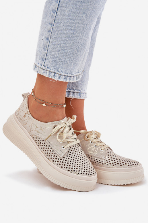 Ažūra zamšādas apavi Sieviešu ar platformu Artiker 56C2108 smilšu krāsas-Zelta krāsas