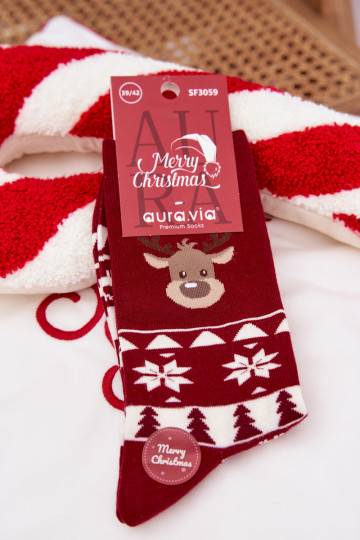 Skarpety Vīriešiem Christmas Rakstaina Ar ziemeļbriežiem bordo krāsas