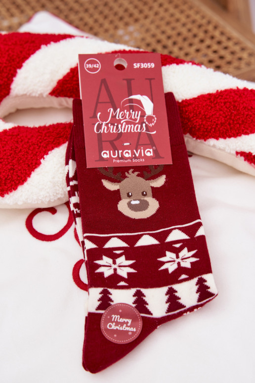 Skarpety Vīriešiem Christmas Rakstaina Ar ziemeļbriežiem bordo krāsas