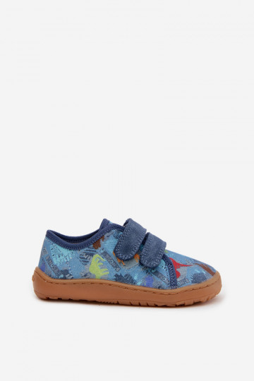Bērnu šļūcenes Barefoot ar dinozauriem Froddo Canvas G1700440-15 zilā krāsā 2