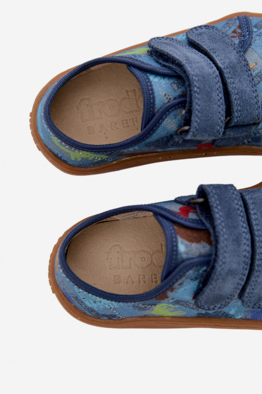 Čības Bērnu apavi Barefoot Dinozaursi Froddo Canvas G1700440-15 Zilas krāsas