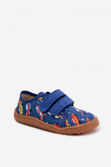 Bērnu šļūcenes Barefoot ar kosmiskajiem kuģiem Froddo Canvas G1700440-5 zilā krāsā