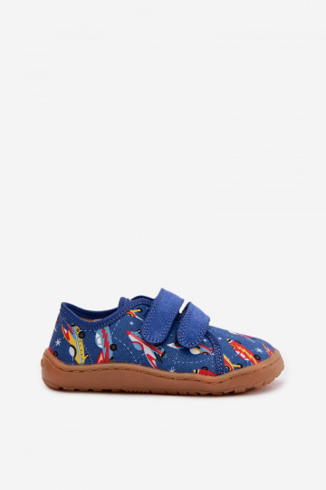 Bērnu šļūcenes Barefoot ar kosmiskajiem kuģiem Froddo Canvas G1700440-5 zilā krāsā 2