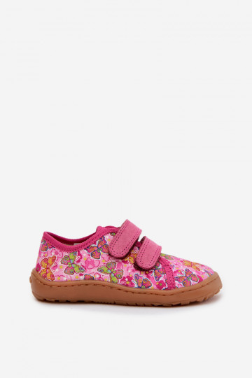 Bērnu šļūcenes Barefoot ar taureņiem Froddo Canvas G1700440-11 rozā krāsā