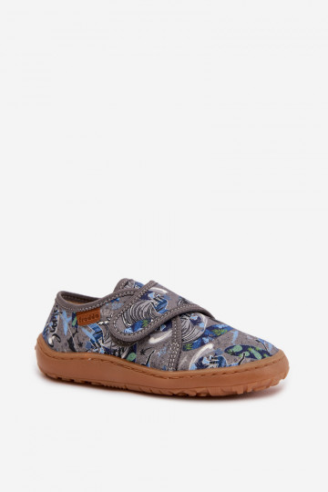 Bērnu zēnu šļūcenes ar lipīgām aizdares Barefoot Surfer Froddo G1700438-7 pelēkā krāsā
