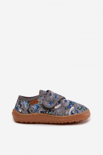Bērnu zēnu šļūcenes ar lipīgām aizdares Barefoot Surfer Froddo G1700438-7 pelēkā krāsā 2