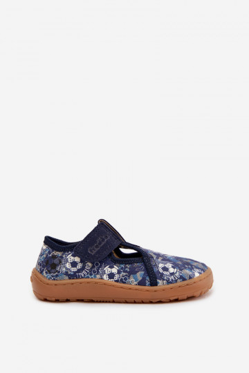 Bērnu šļūcenes ar lipīgām aizdares Barefoot ar bumbām Froddo Canvas G1700439-5 zilā krāsā 2
