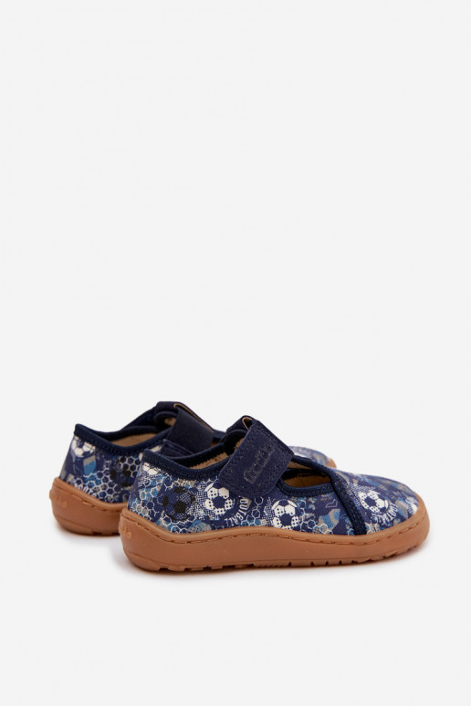 Čības Bērnu apavi ar lipīgām aizdarēm Barefoot Bumbiņas Froddo Cannvas G1700439-5 Zilas krāsas